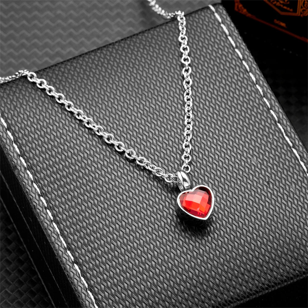 Small Heart Birthstone Cremation Necklace - Stainless Steel Memorial Urn Pendant for Human Ashes, Keepsake Jewelry