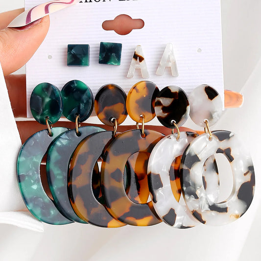 Leopard Earrings Set for Women Boho Vintage Creative Geometric Drop Earrings European and American Trendy Fashion Jewelry Gifts