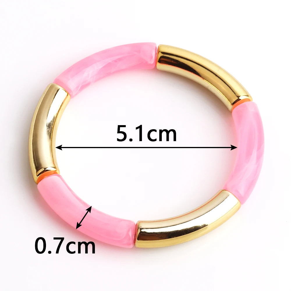 FishSheep Bohemian Colorful Resin Bamboo Stackable Bracelet for Women Trendy Elastic Link Chain Bracelets Bangles Jewelry Gifts