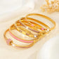 Stackable Gold Color Bangle Bracelet Set for Women - 18K Gold Plated Stainless Steel Pink Crystal Love Heart Bracelet Jewelry