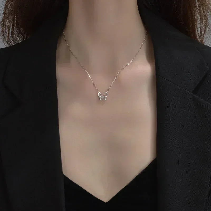Fashion Women Crystal Zircon Pendant Necklace for Women Girl Crystal Chain Necklace Punk Party Jewelry Butterfly necklace