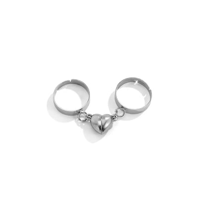 Charm Magnet Heart Couple Open Rings For Lover Creative Heart Attract Paired Adjustable Finger Ring Party Wedding Jewelry B233