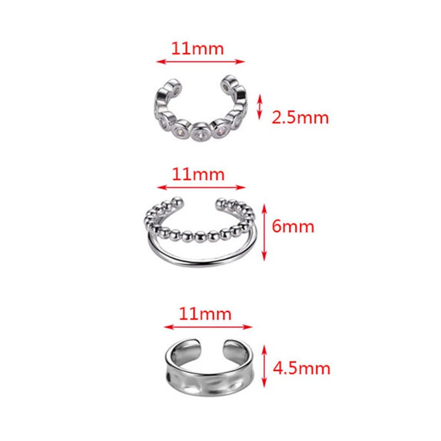 925 Sterling Silver Zircon Geometric Ear Cuff Clip Earrings - Set of 3