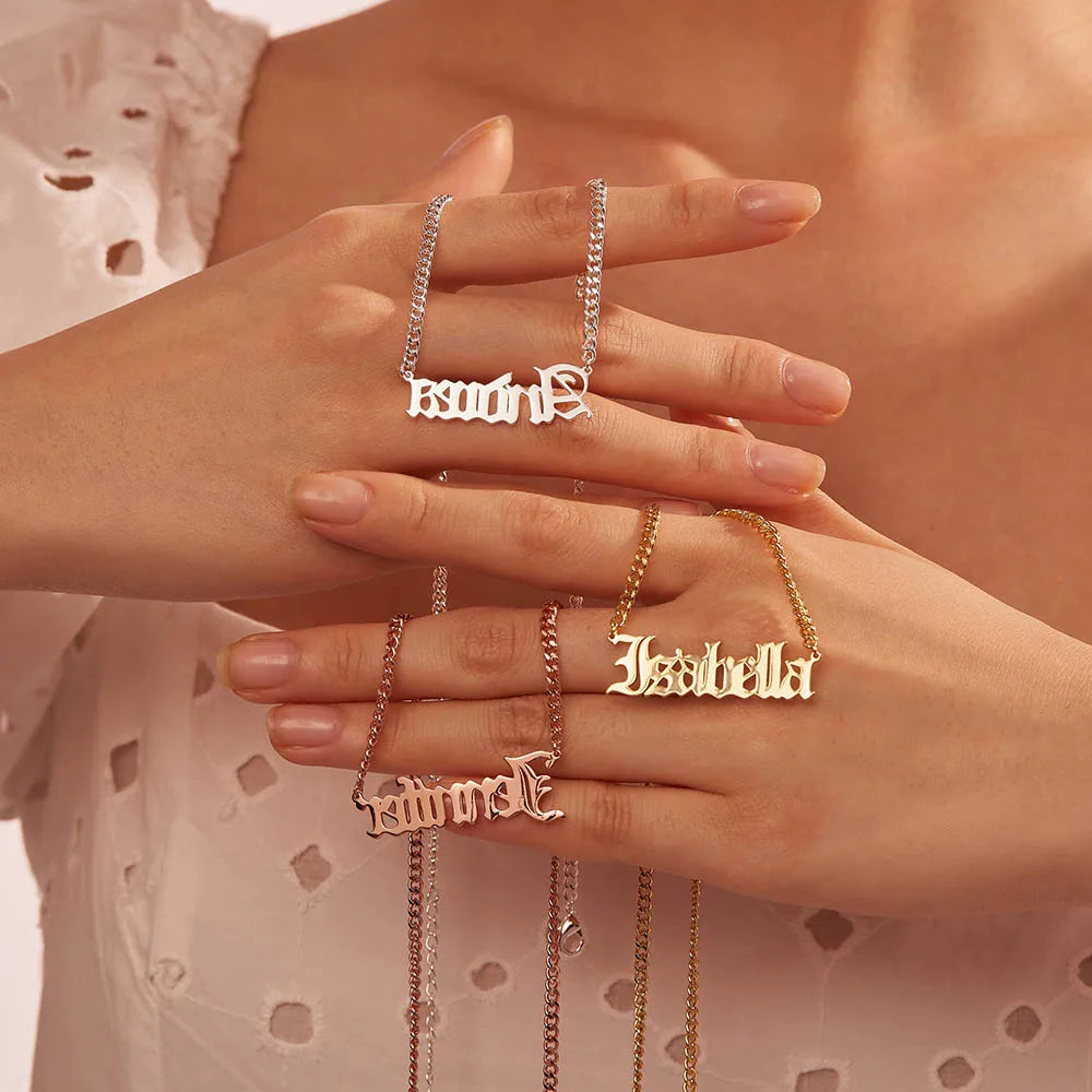 Custom Gothic Old English Nameplate Necklace For Women Stainless Steel Chain Choker Necklaces Men Boho Pretty Jewelry Gift 2025