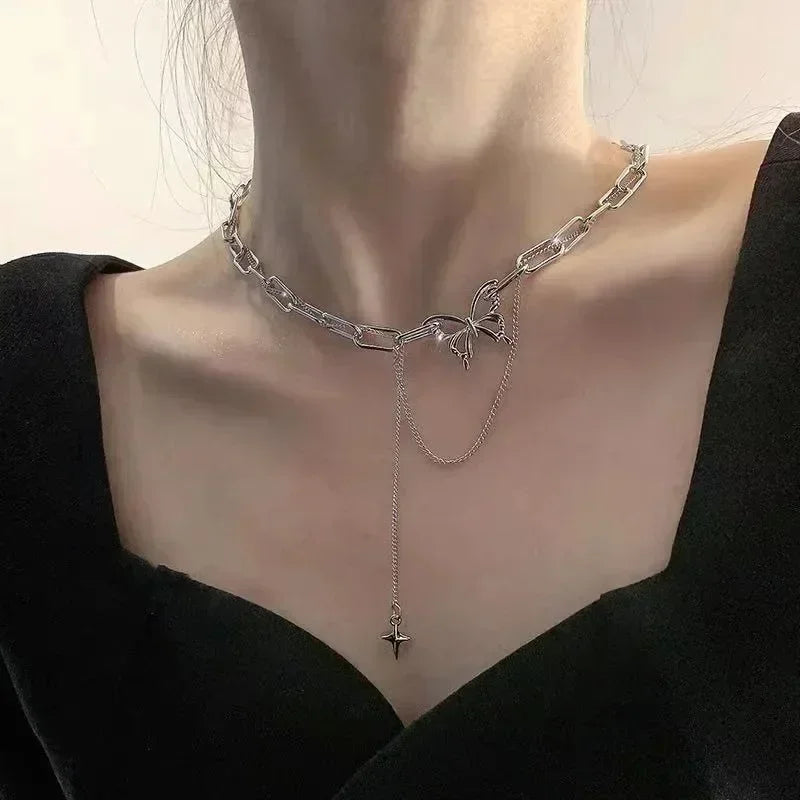 Fashion Women Crystal Zircon Pendant Necklace for Women Girl Crystal Chain Necklace Punk Party Jewelry Butterfly necklace