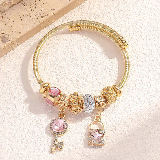1PC Women's Fashion Pan Family Multi Element Beaded Key Lock Bracelet Bracelet Date Travel Banquet Party Festival Dressing Gift