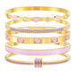 Stackable Gold Color Bangle Bracelet Set for Women - 18K Gold Plated Stainless Steel Pink Crystal Love Heart Bracelet Jewelry