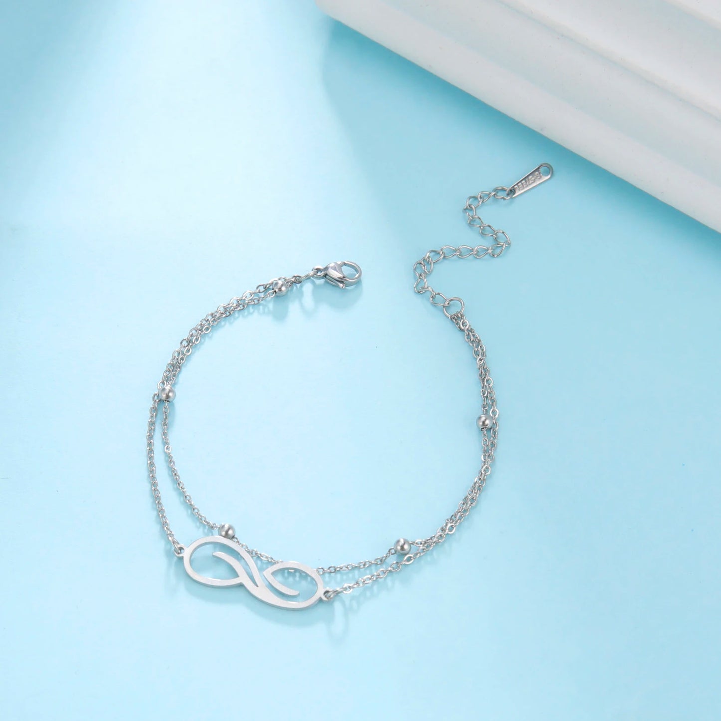 Skyrim Infinity Symbol Bracelet Stainless Steel Women's Minimalist Geometric Symbol Double layer Bead Chain Couple Jewelry Gift