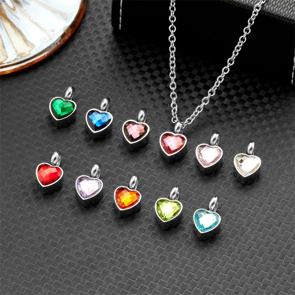 Small Heart Birthstone Cremation Necklace - Stainless Steel Memorial Urn Pendant for Human Ashes, Keepsake Jewelry