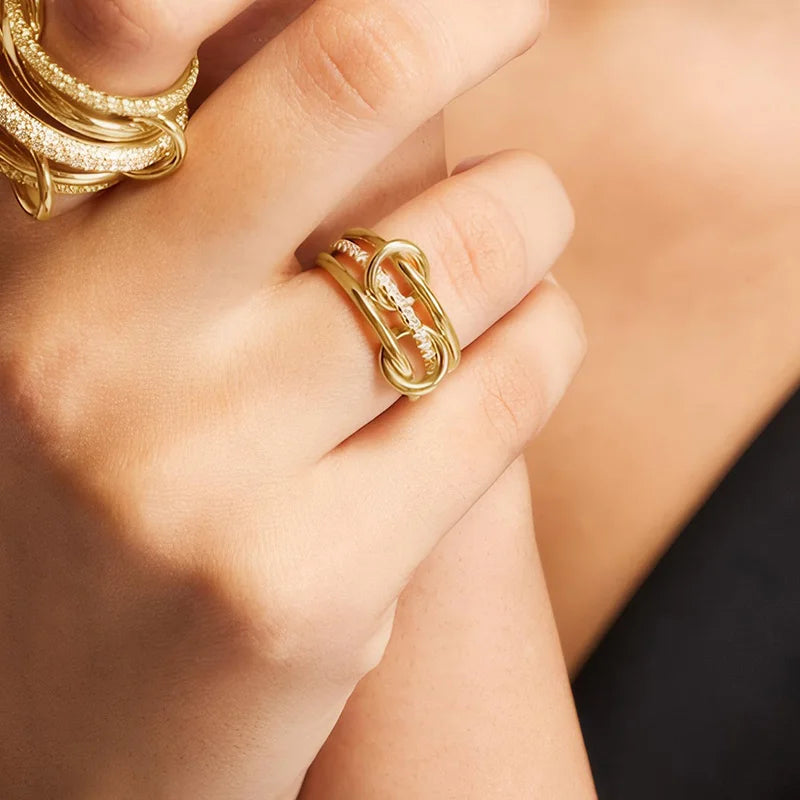 Stainless steel Stackable Rings for Women Non Tarnish Cubic Zirconia Rings Gold Color Multi Ring Mixed Metals Stack Rings Set