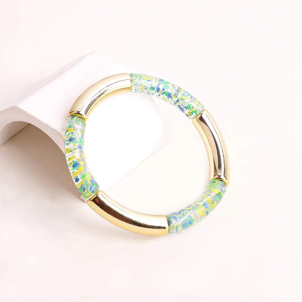 FishSheep Bohemian Colorful Resin Bamboo Stackable Bracelet for Women Trendy Elastic Link Chain Bracelets Bangles Jewelry Gifts