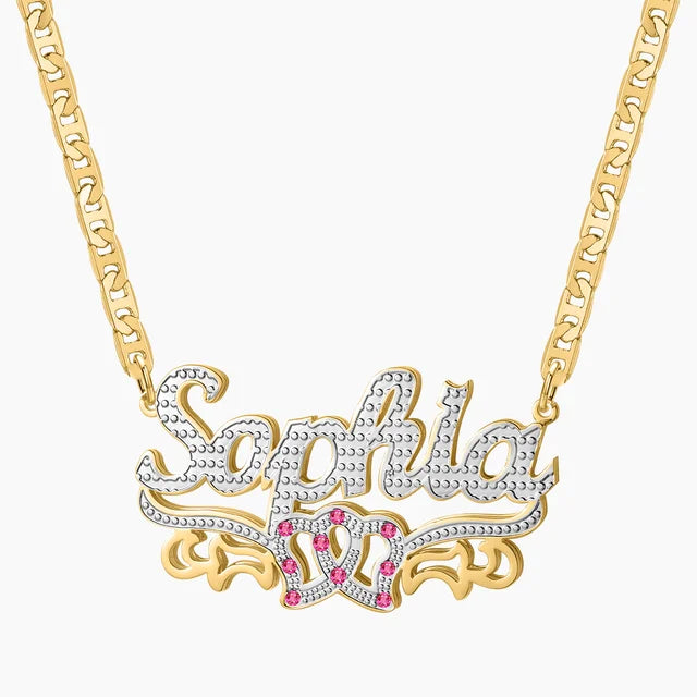 Dascusto Personalized Nameplate Name Necklace Custom 3D 18KGold Plated Double Diamond Choker Pendant Two-Tone  Chain For Women