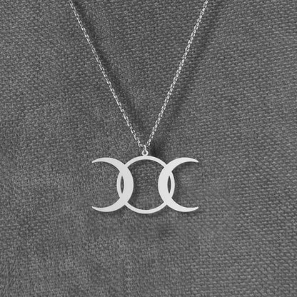 Stainless Steel Triple Moon Goddess Necklace Moon Phases Pendant Necklaces For Women Wicca Jewelry
