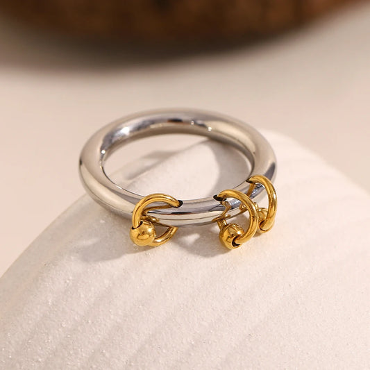 MamacitaSlay Unique Cool 316L Stainless Steel Double Color Ring Creative Waterproof Jewelry Women's Charm Statement Ring Gift
