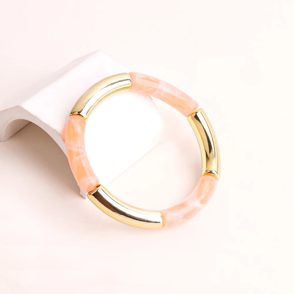 FishSheep Bohemian Colorful Resin Bamboo Stackable Bracelet for Women Trendy Elastic Link Chain Bracelets Bangles Jewelry Gifts