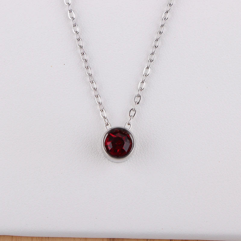 Stainless Steel 12 Birthstones Pendant Necklaces Colorful 12 Month Birthstone Charms  for Women Girls Birthday Jewelry Gift