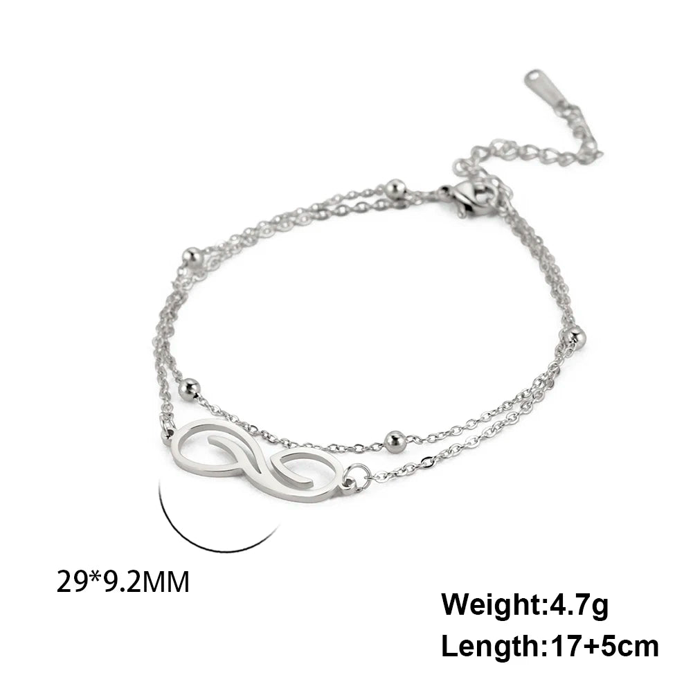 Skyrim Infinity Symbol Bracelet Stainless Steel Women's Minimalist Geometric Symbol Double layer Bead Chain Couple Jewelry Gift