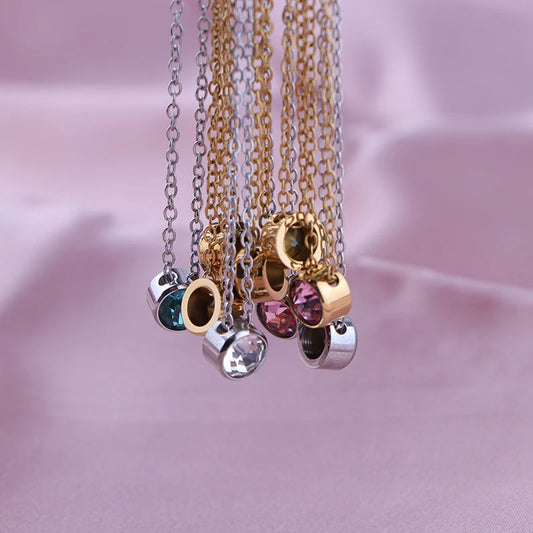 Stainless Steel 12 Birthstones Pendant Necklaces Colorful 12 Month Birthstone Charms  for Women Girls Birthday Jewelry Gift
