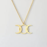 Stainless Steel Triple Moon Goddess Necklace Moon Phases Pendant Necklaces For Women Wicca Jewelry