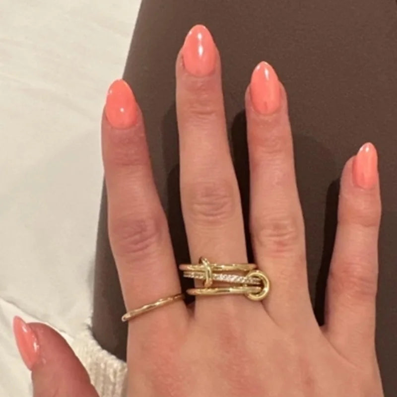 Stainless steel Stackable Rings for Women Non Tarnish Cubic Zirconia Rings Gold Color Multi Ring Mixed Metals Stack Rings Set