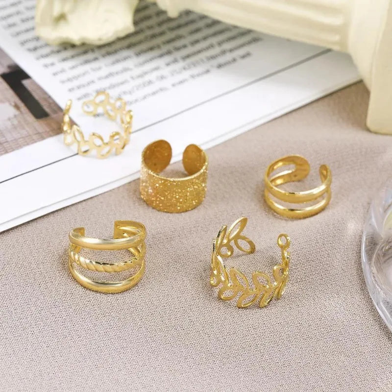 5pcs Gold Clip-On Earrings Set – Personality Hollow Leaf Ear Cuff, No Piercing C-Shaped Bridal Earrings Jewelry Gift