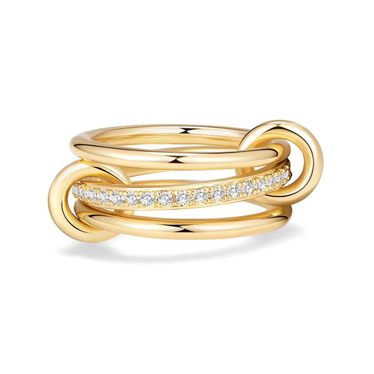 Stainless steel Stackable Rings for Women Non Tarnish Cubic Zirconia Rings Gold Color Multi Ring Mixed Metals Stack Rings Set