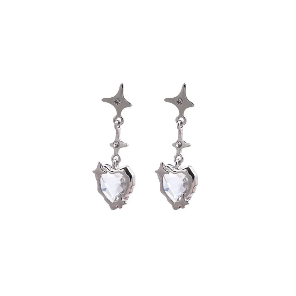 New Dark Red Love Stud Earrings, Four-pointed Star Peach Heart Earrings, Holiday Gift.
