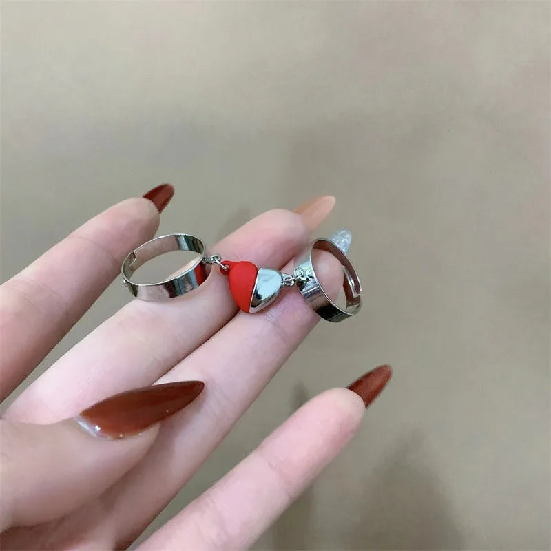 Charm Magnet Heart Couple Open Rings For Lover Creative Heart Attract Paired Adjustable Finger Ring Party Wedding Jewelry B233
