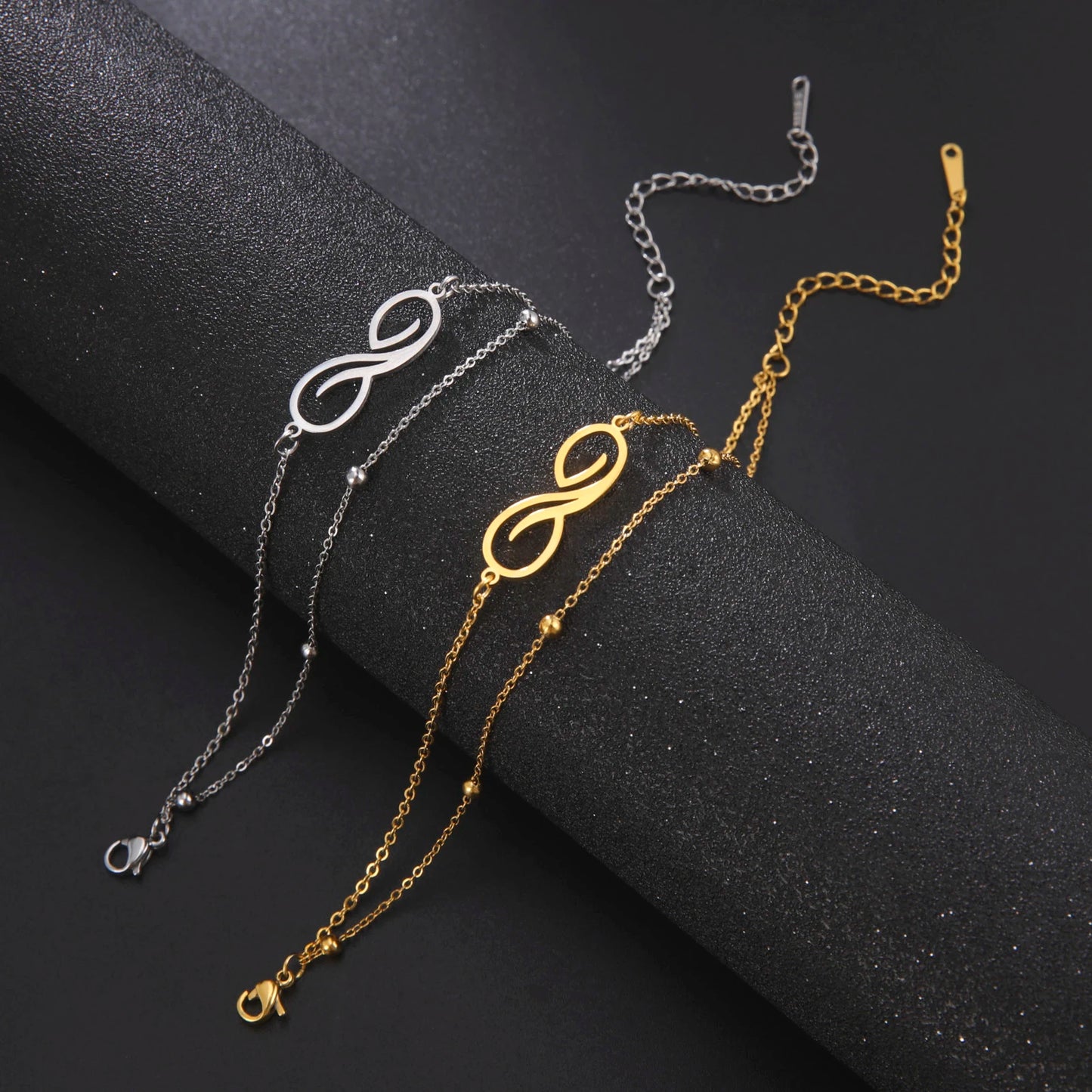 Skyrim Infinity Symbol Bracelet Stainless Steel Women's Minimalist Geometric Symbol Double layer Bead Chain Couple Jewelry Gift
