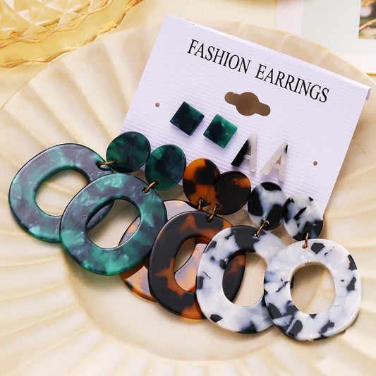 Leopard Earrings Set for Women Boho Vintage Creative Geometric Drop Earrings European and American Trendy Fashion Jewelry Gifts