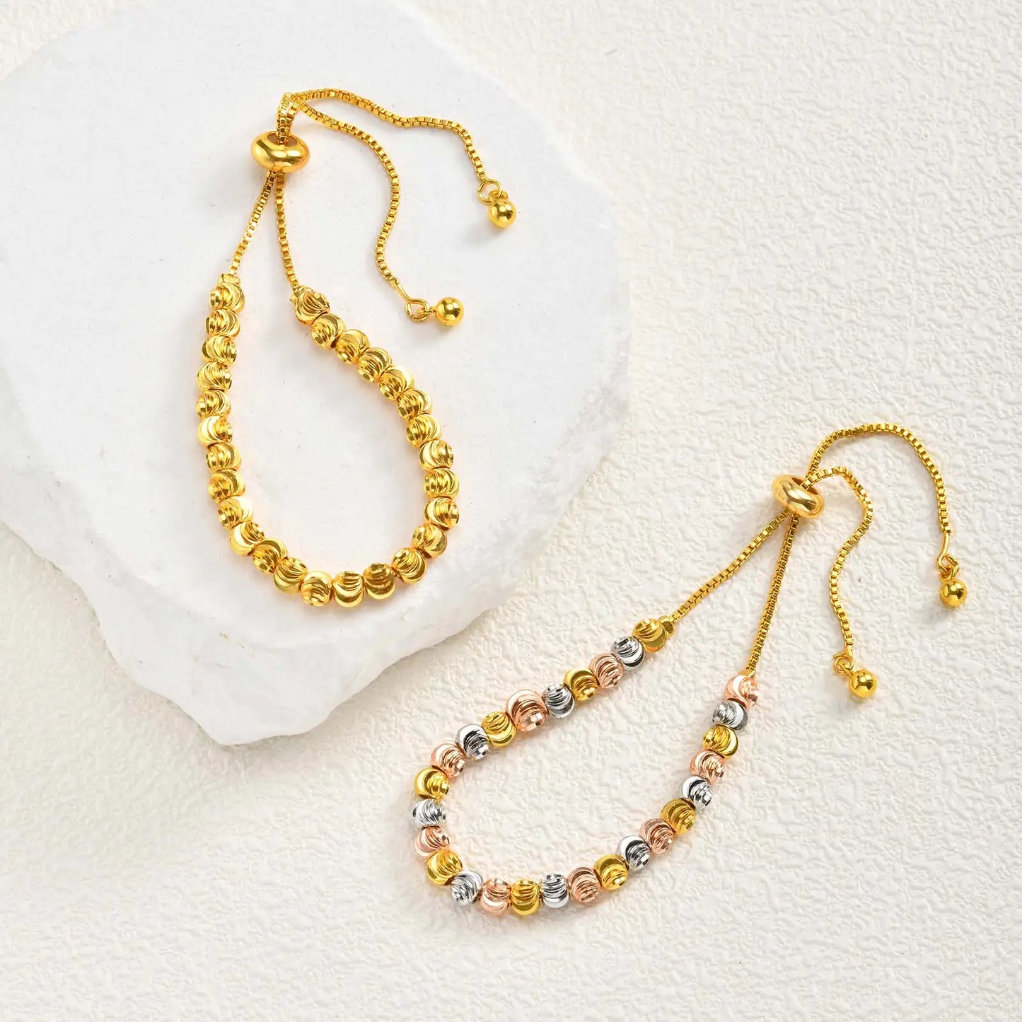 Luxury Tri Color Beaded Bracelet for Women, Gold Plated Adjustable Chain Bracelet, Unique Design Fashion Jewelry