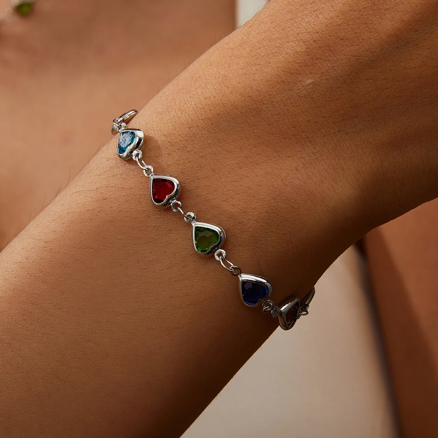 Elegant Red Crystal Zircon Metal Chain Bracelets for Women Colorful Heart Bracelets Party Wedding Girl Wrist Jewelry Gift