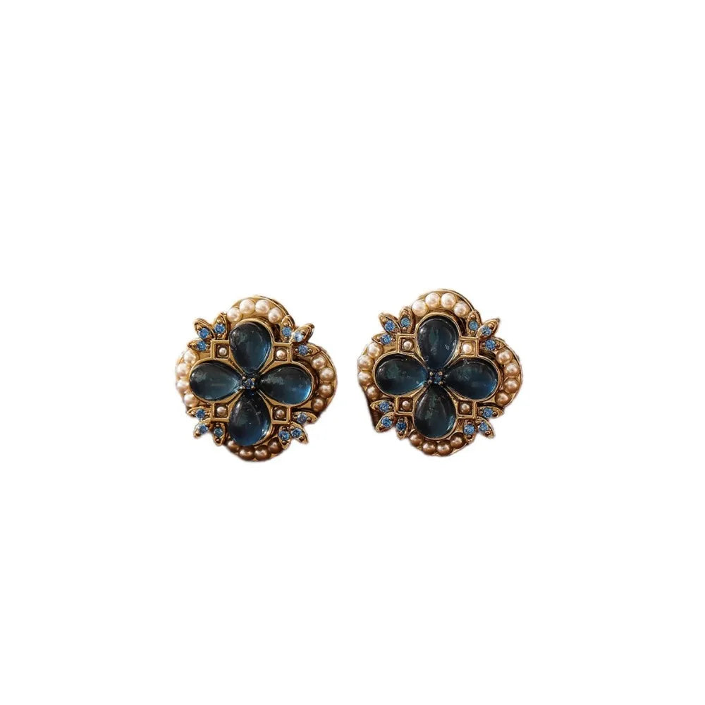 2025 New Light Luxury High-end Stud Earrings Sea Blue Opal Stud Earrings Women