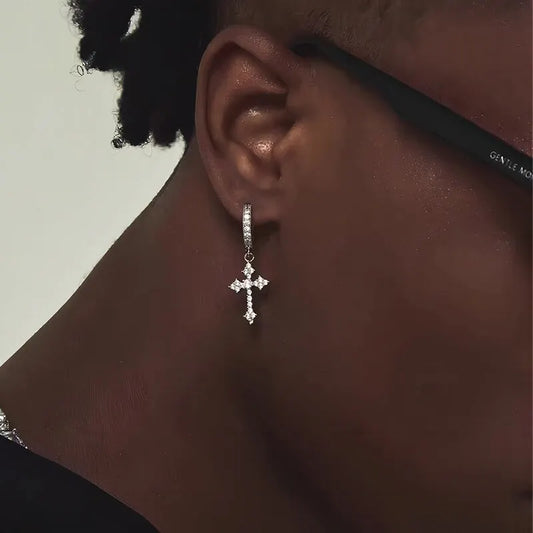 Classic Cross Point-Drill Crystal Replaceable Exquisite White Color Earrings For Women Men Hiphop Party Jewelry Gifts