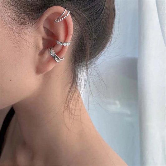 925 Sterling Silver Zircon Geometric Ear Cuff Clip Earrings - Set of 3