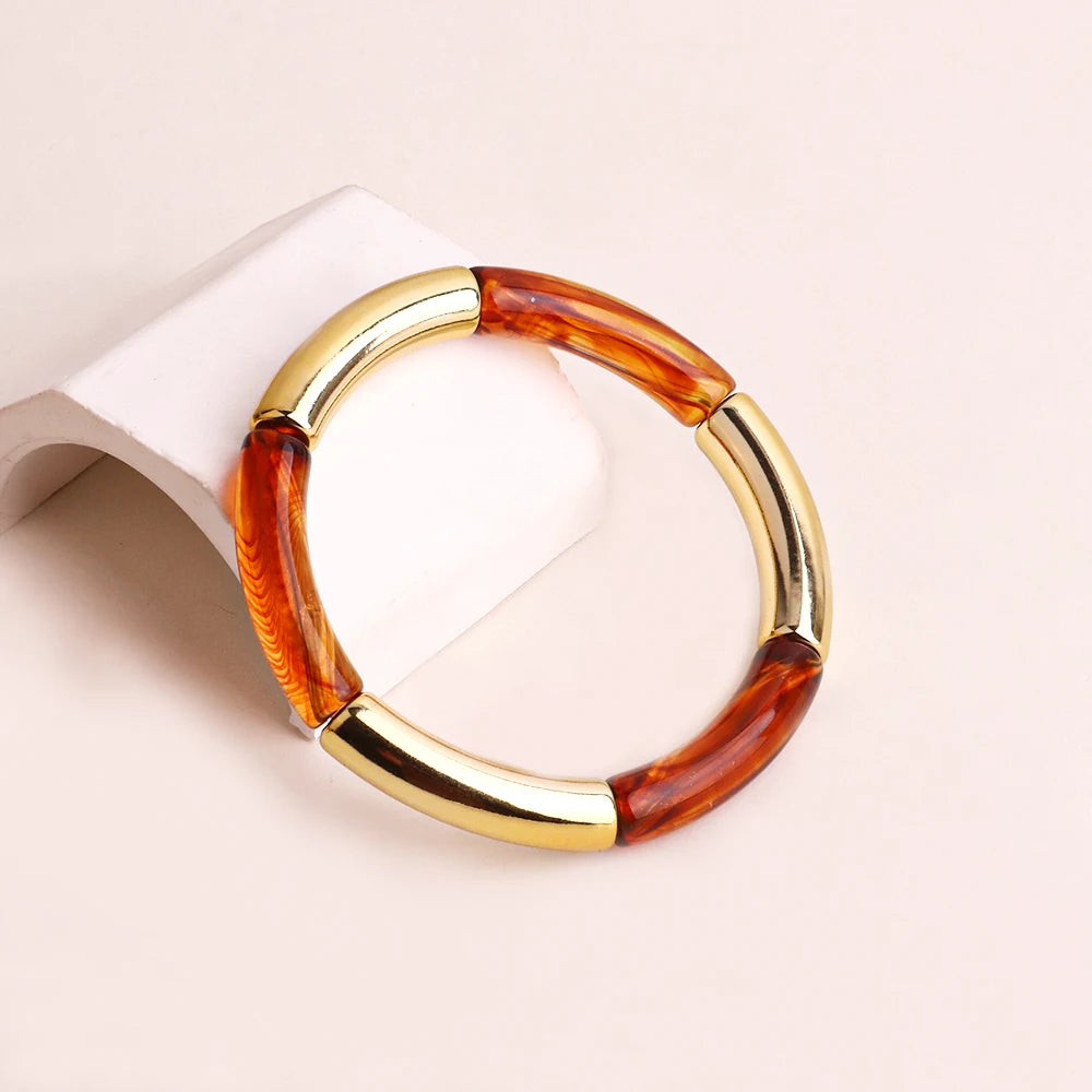 FishSheep Bohemian Colorful Resin Bamboo Stackable Bracelet for Women Trendy Elastic Link Chain Bracelets Bangles Jewelry Gifts