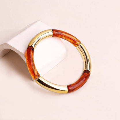 FishSheep Bohemian Colorful Resin Bamboo Stackable Bracelet for Women Trendy Elastic Link Chain Bracelets Bangles Jewelry Gifts