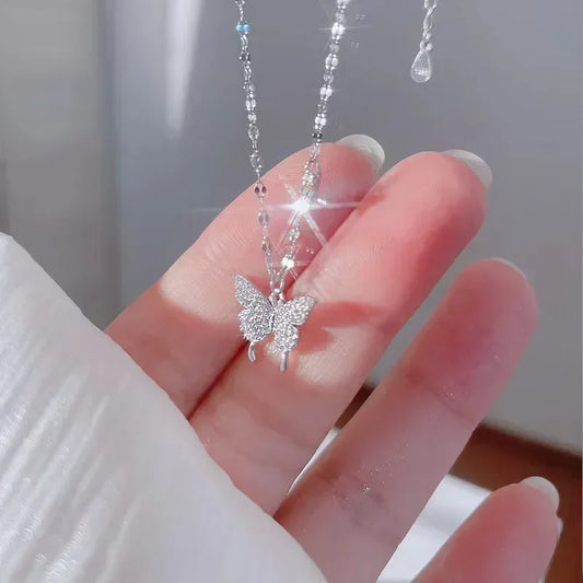 Fashion Women Crystal Zircon Pendant Necklace for Women Girl Crystal Chain Necklace Punk Party Jewelry Butterfly necklace