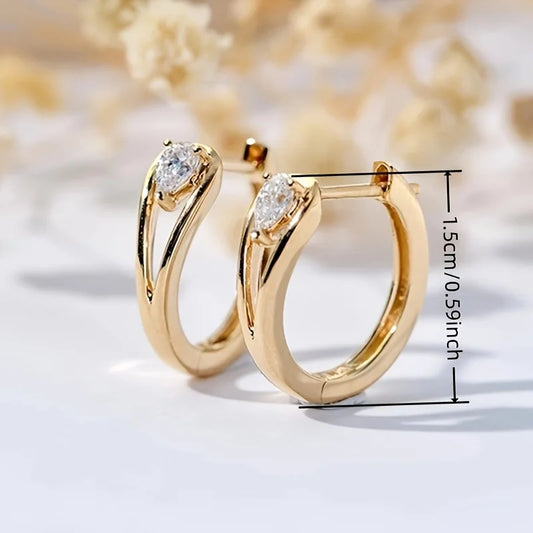 1 Pair Geometric Hoop Earrings – Copper with Zircon Inlay for Everyday Wear (Mother’s/Valentine’s Gift)