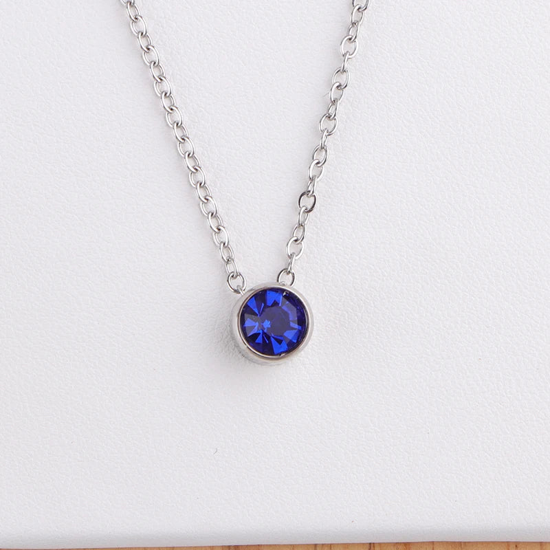 Stainless Steel 12 Birthstones Pendant Necklaces Colorful 12 Month Birthstone Charms  for Women Girls Birthday Jewelry Gift