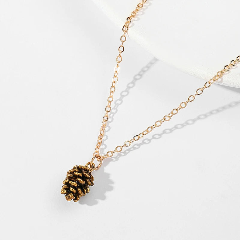Simple Fashion Vintage Earrings Necklace For Women Pine Nut Plant Specimen Ear Stud Necklace Pinecone Earrings Necklace Jewelry