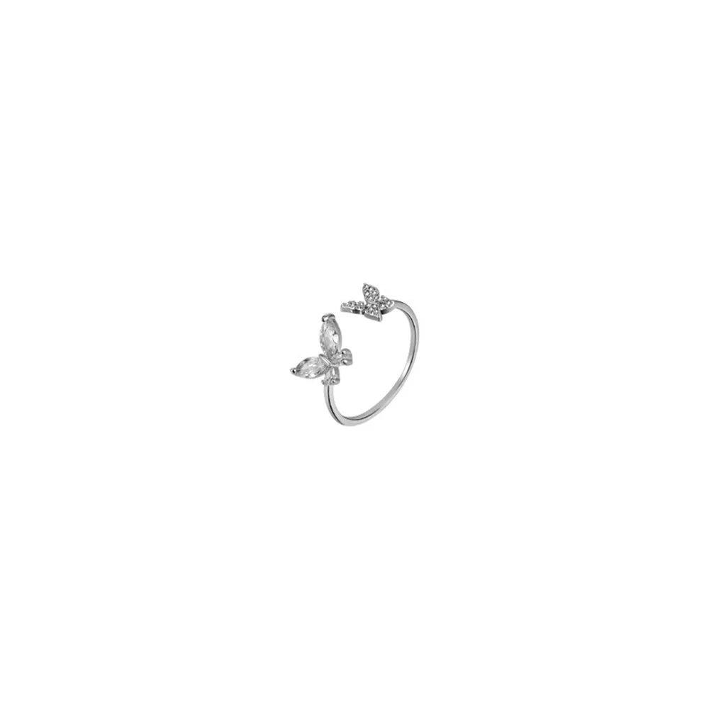 Fashion Adjustable Open Acrylic Crystal Butterfly Ring For Women Kpop Silver Color Zircon Finger Ring Party Jewelry Wholesale