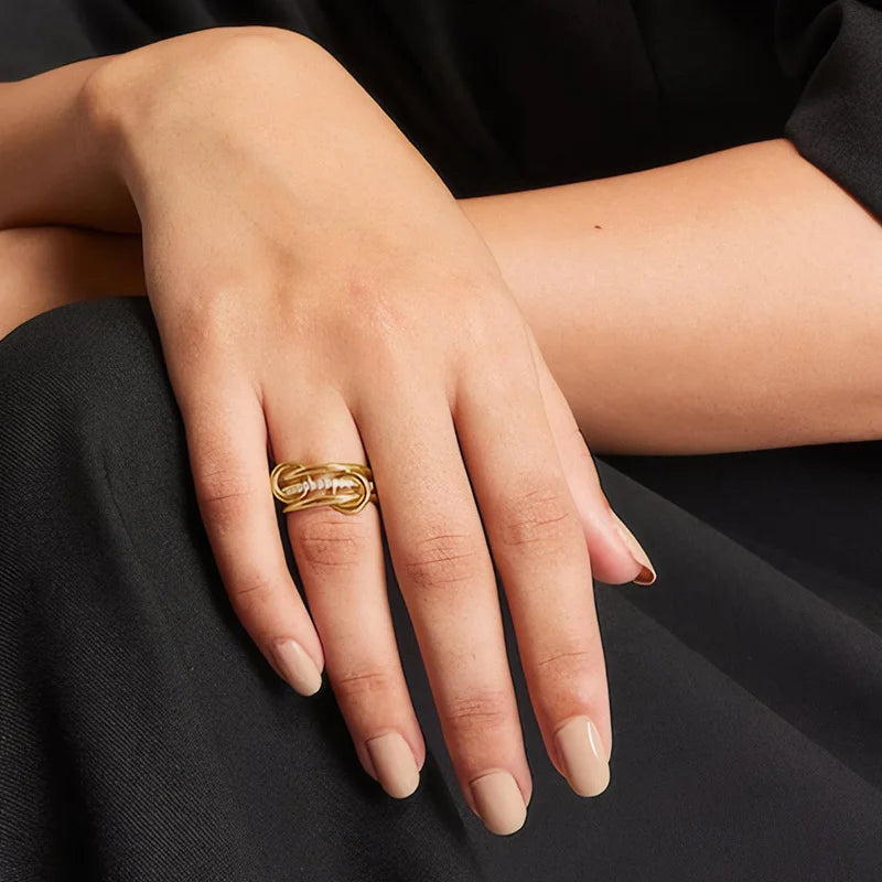 Stainless steel Stackable Rings for Women Non Tarnish Cubic Zirconia Rings Gold Color Multi Ring Mixed Metals Stack Rings Set