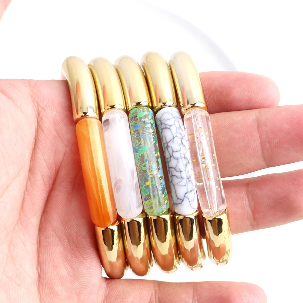FishSheep Bohemian Colorful Resin Bamboo Stackable Bracelet for Women Trendy Elastic Link Chain Bracelets Bangles Jewelry Gifts