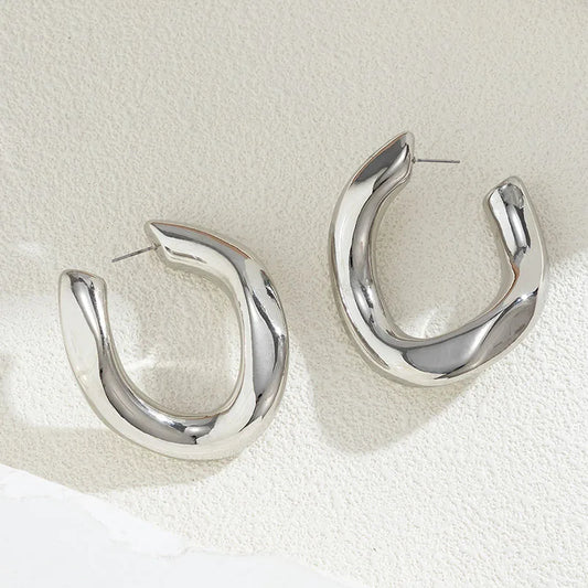 New Vintage Gold Color Irregular C-shaped Hoop Earrings for Women 2024 Punk Geometry Metal Earrings Hip Hop Party Jewelry gifts