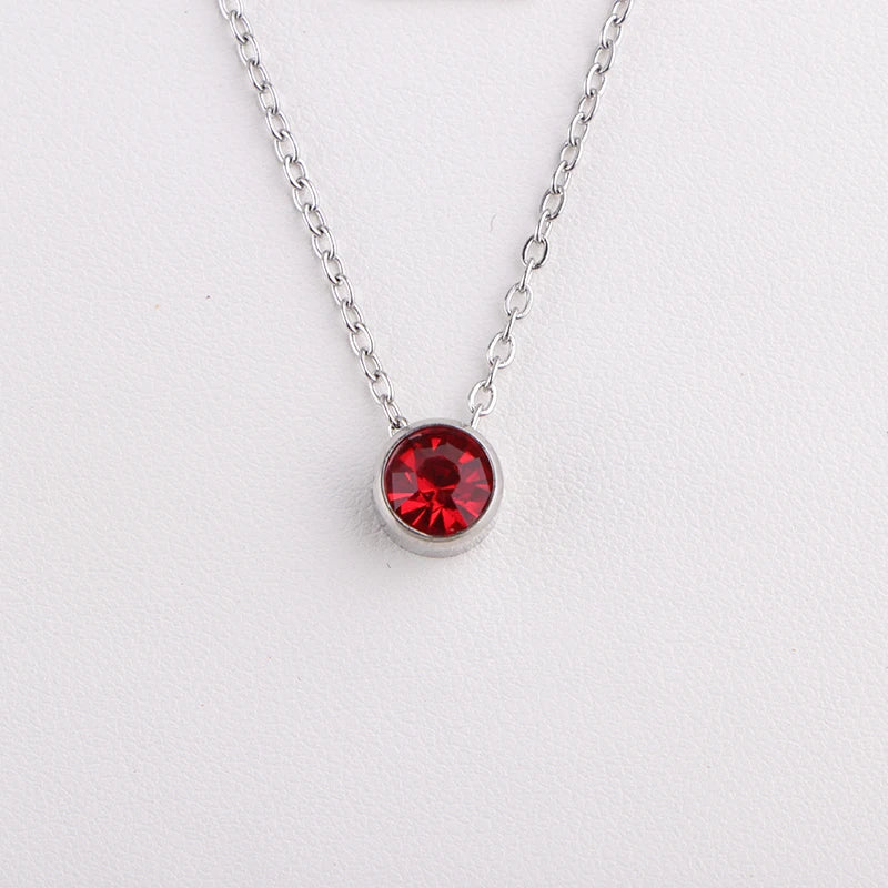 Stainless Steel 12 Birthstones Pendant Necklaces Colorful 12 Month Birthstone Charms  for Women Girls Birthday Jewelry Gift
