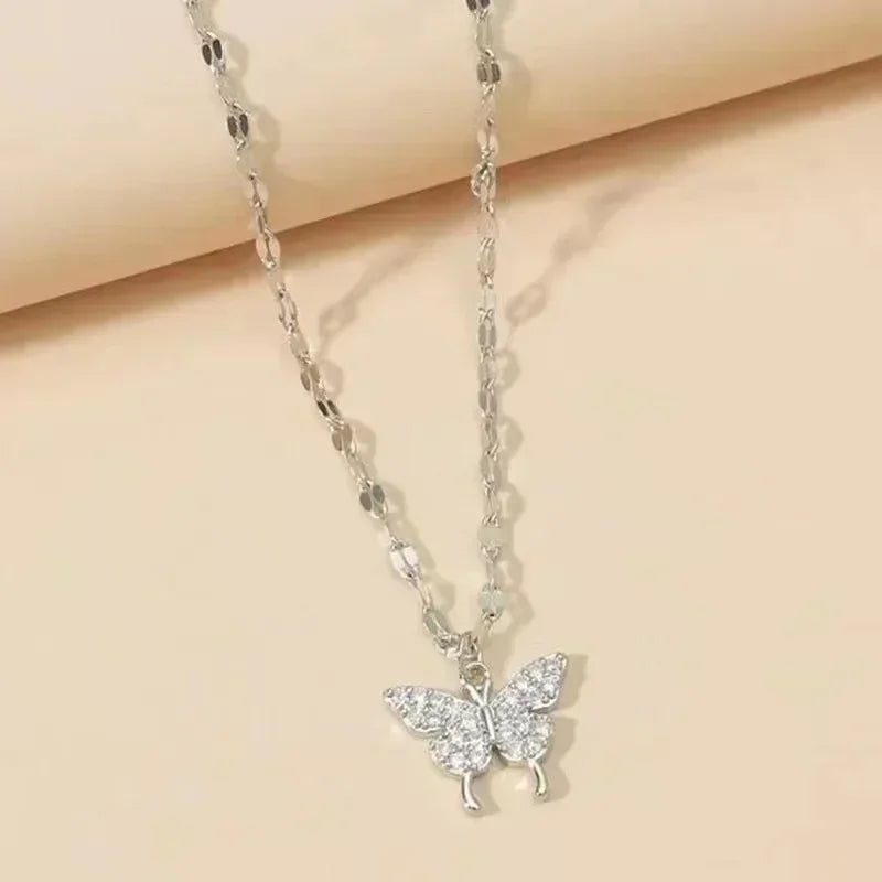 Fashion Women Crystal Zircon Pendant Necklace for Women Girl Crystal Chain Necklace Punk Party Jewelry Butterfly necklace