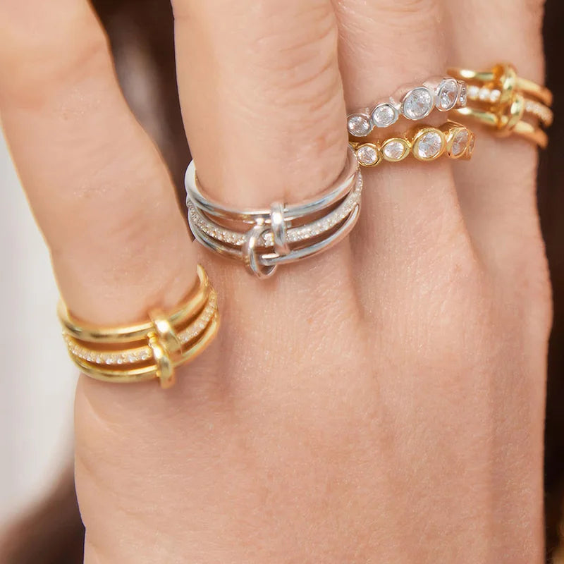 Stainless steel Stackable Rings for Women Non Tarnish Cubic Zirconia Rings Gold Color Multi Ring Mixed Metals Stack Rings Set