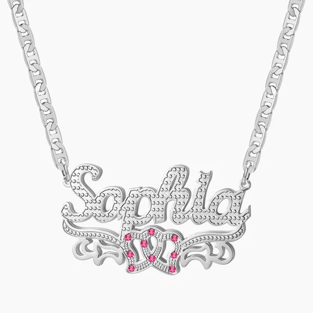 Dascusto Personalized Nameplate Name Necklace Custom 3D 18KGold Plated Double Diamond Choker Pendant Two-Tone  Chain For Women
