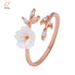 Delicate Zircon Leaf Shell Flower Adjustable Ring For Women Ladies Girls Rose Gold Color Finger Bague Jewellry Gift